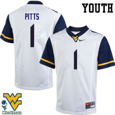 Youth West Virginia Mountaineers NCAA #1 Derrek Pitts White Authentic Nike Stitched College Football Jersey KH15A68SP